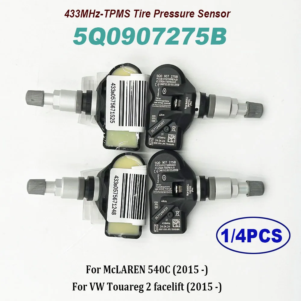 1/4PCS Tire Pressure Sensor 5Q0907275B 433MHz TPMS 5Q0907275 For Audii Skodaa A3 A7 A6 Porsche Cayenne VW Tiguan Passat Beetle