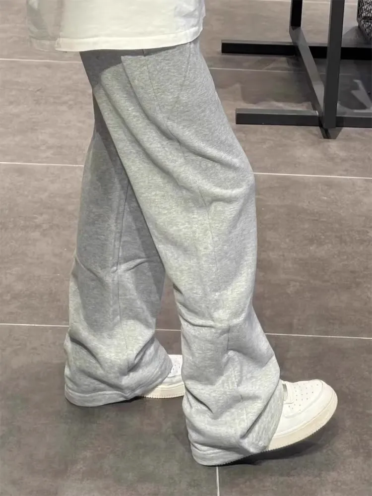 

Light ey Men's Spring Autumn Straight Leg Casual Pants Drapey Spor American Retro Sle mid High Waist Zipper Fly