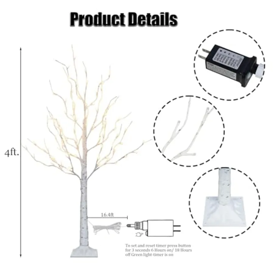 2 حزمة شجرة البتولا المضاءة 4 أقدام إجمالي 96 LED شجرة عيد الميلاد الاصطناعية المضاءة مسبقًا مع مؤقت لتزيين العطلة الداخلية والخارجية #5