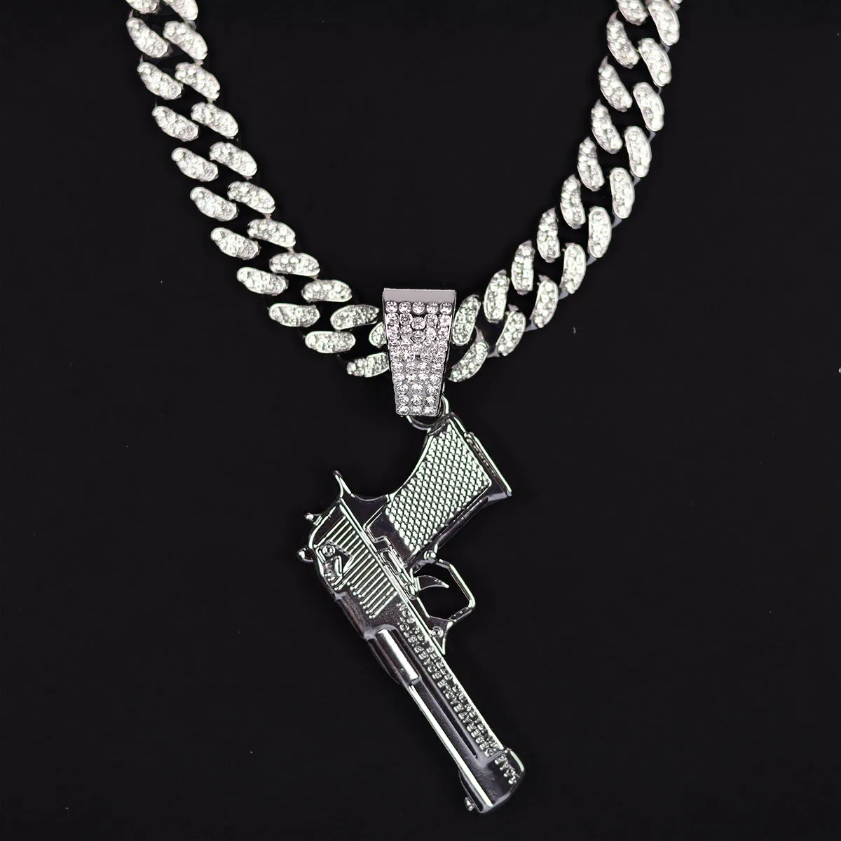 

2023 Hip-Hop Crystal Pistol Pendant Necklace - Trendy Rap Jewelry for Men & Women, Unique Gift Idea