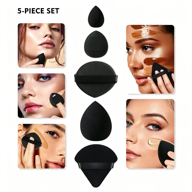 This 50-piece makeup puff set includes regular & mini liquid beauty sponges, triangular setting powder puffs, as well as regular