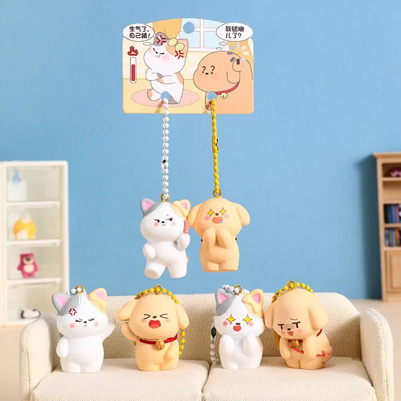 1Pair Cartoon Angry Couple Cat Keychian Pendants Lovers Phone Chain Kawaii Keyring Schoolbag Hanging Pendants Gifts