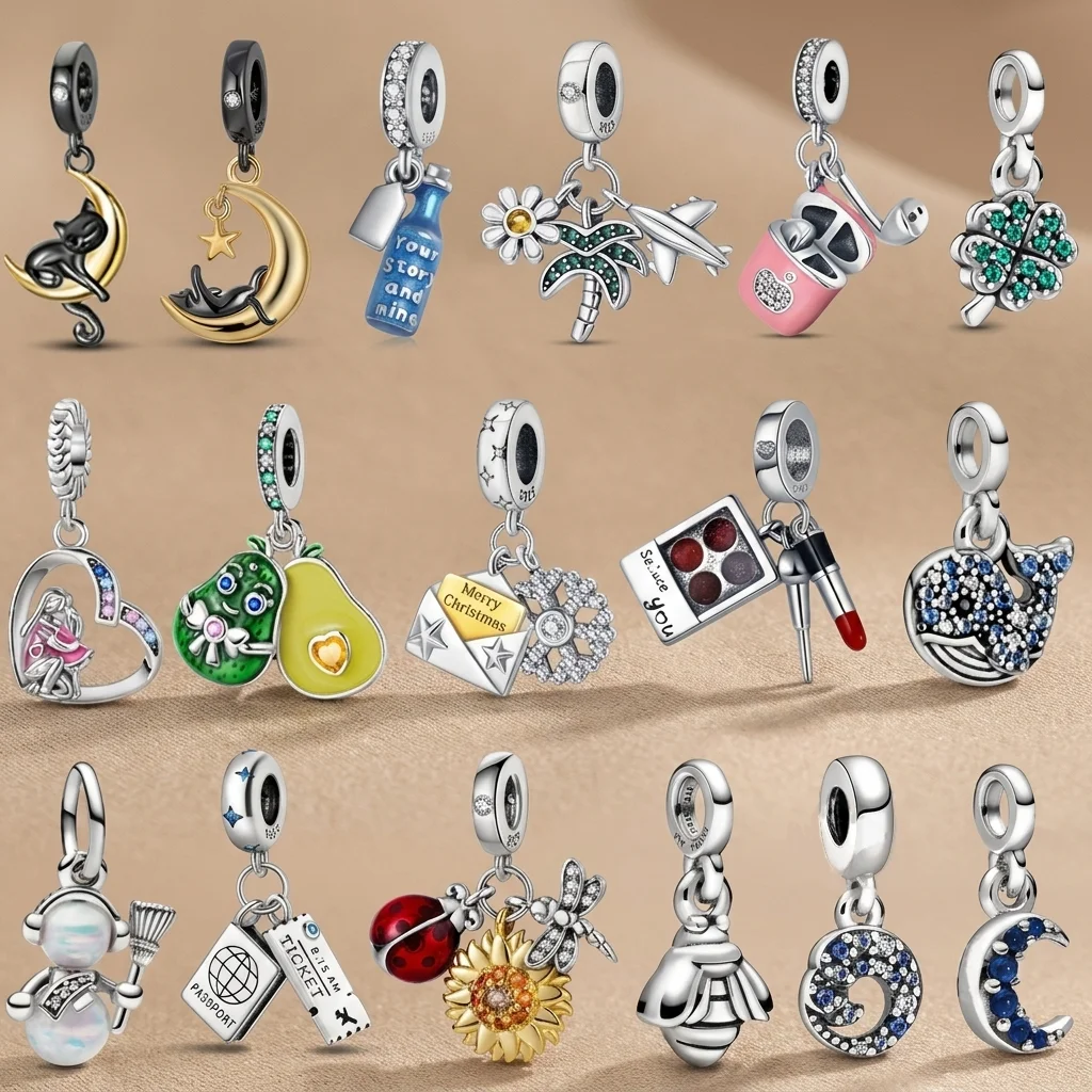 HOT SALE Christmas Envelope Snowman Crescent Moon Girl Heart Letter Bottle Dangle Beads Romantic Inspirational Charms Bead Gift