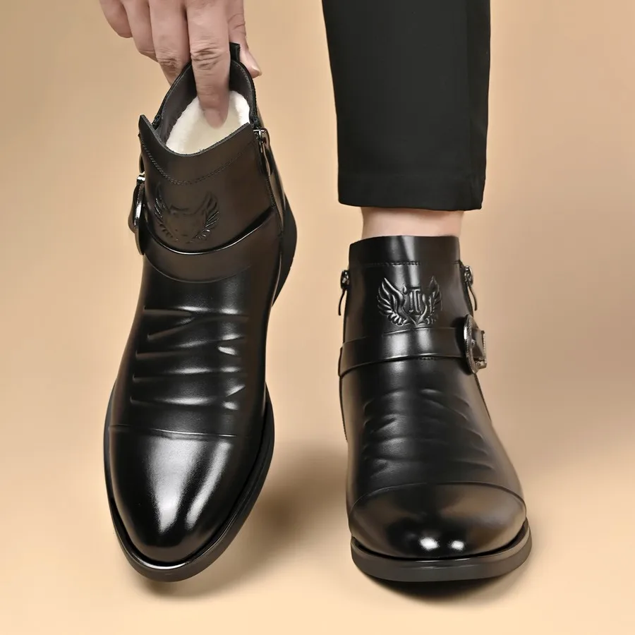 Herren PU-Stiefeletten mit seitlichem Reißverschluss, runder Zehenpartie, kurze Stiefel für den täglichen und lässigen Gebrauch – Detail 5
