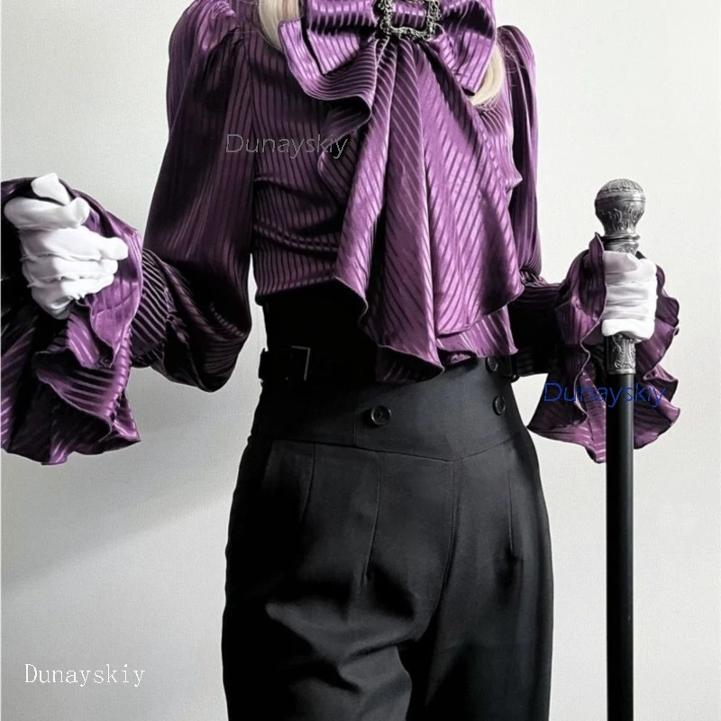 

Ouji Jirai Kei Lolita Prince Style Shirt Shorts Vintage Long Sleeve Flared Stand Collar French Top Soft Gothic Outfits Unisex