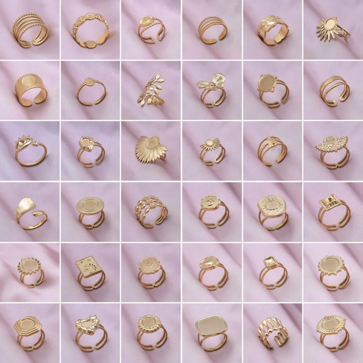 Anneaux multicouches en forme d'éventail en acier inoxydable, feuilles, fleurs, bricolage, étoiles, lune, amour, coeur, bijoux, breloques, cadeaux, lot de 6 pièces