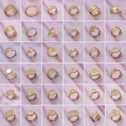 6pcs/lot Stainless Steel Rings Fan Shaped Multi-layer Leaves Flowers DIY Stars Moon Love Heart Shaped Rings Jewelry Charms Gifts