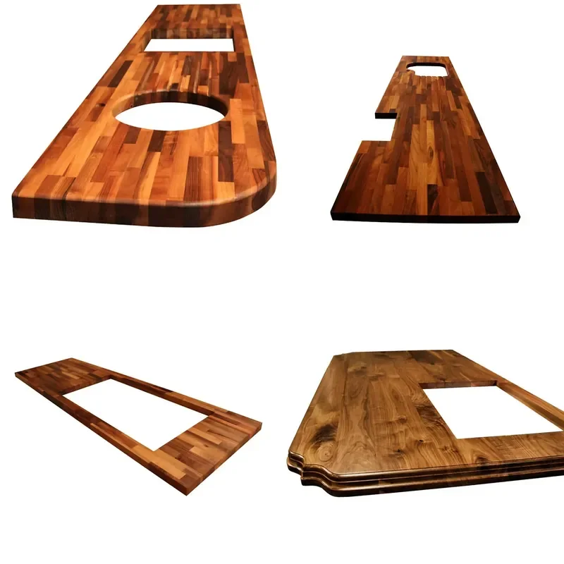 for  Custom Solid Wood Finger Joint Walnut Bathroom Vanity Top Kitchen Butcher Block Countertop With Sink