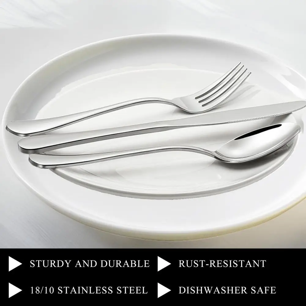 6-Piece High-Quality Stainless Steel Silverware Set, 8 Inches, Mirror Finish, Dishwasher Safe, Elegant Cutlery Set