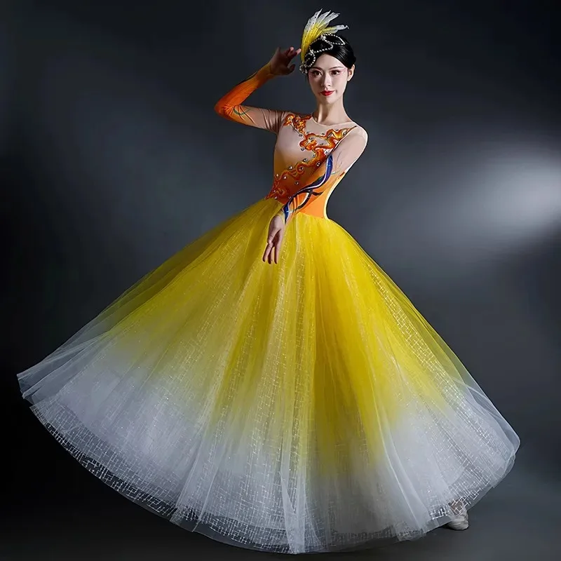 New Opening  Big Swing Skirt Dance Costume Women's Atmospheric Gauze Skirt Modern Dance Song and Dance Performance Costume