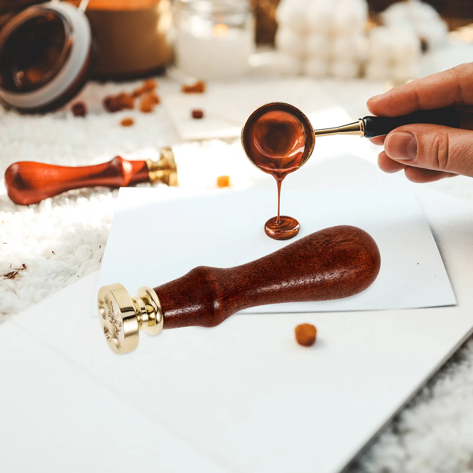 1Set Seal Stamp Copper Head Wooden Handle Retro Sun Pattern Creative DIY Craft Wedding Party Invitation Envelope