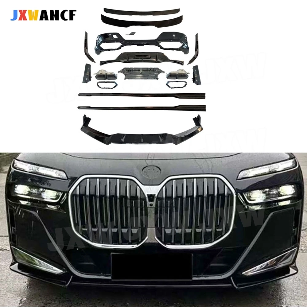 

JXWANCF ABS Трехсекционная передняя губа Задняя губа Верхнее крыло Хвостовое крыло Боковая юбка Черная горло для BMW 7 серии G70 Sport 2023+