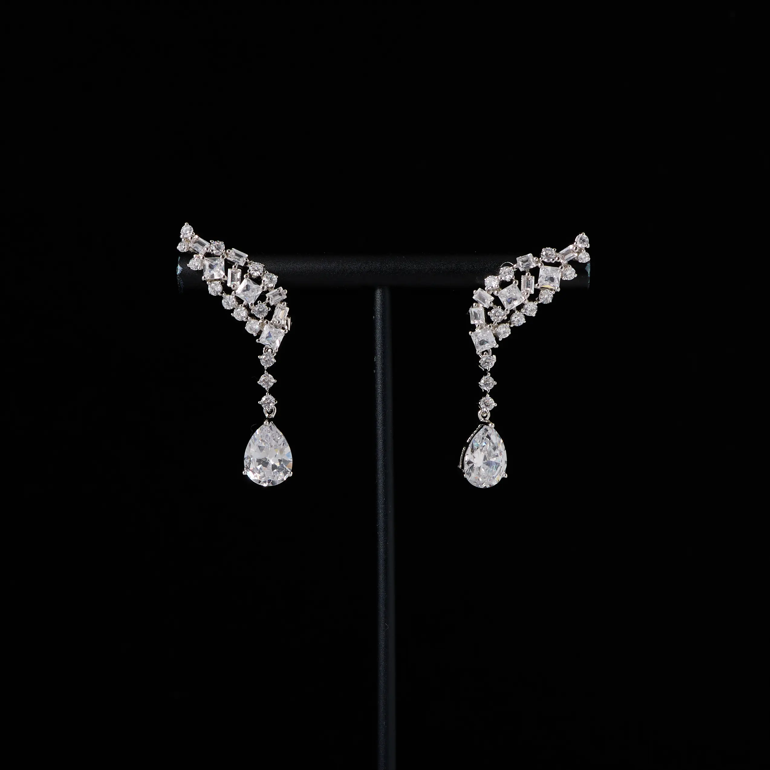 250315 Trandy Women Earrings Sandblasting Earrings Layer Ellipse Drop Earrings Cubic Zirconia Woman Party Anniversary Jewelry