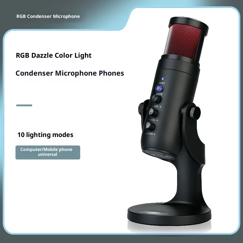 

PyroGraphy Usb Microphone Condenser Microphone RGB LampforComputer Live Streaming Host Game Live Voice Song Conference Recording