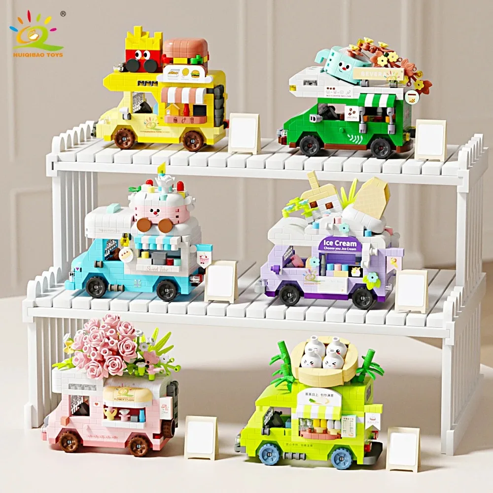 New Cute Pet Rocking Creative Interesting Food Travel RV Car Building Blocks Toy Children's car Model Display Christmas Gift