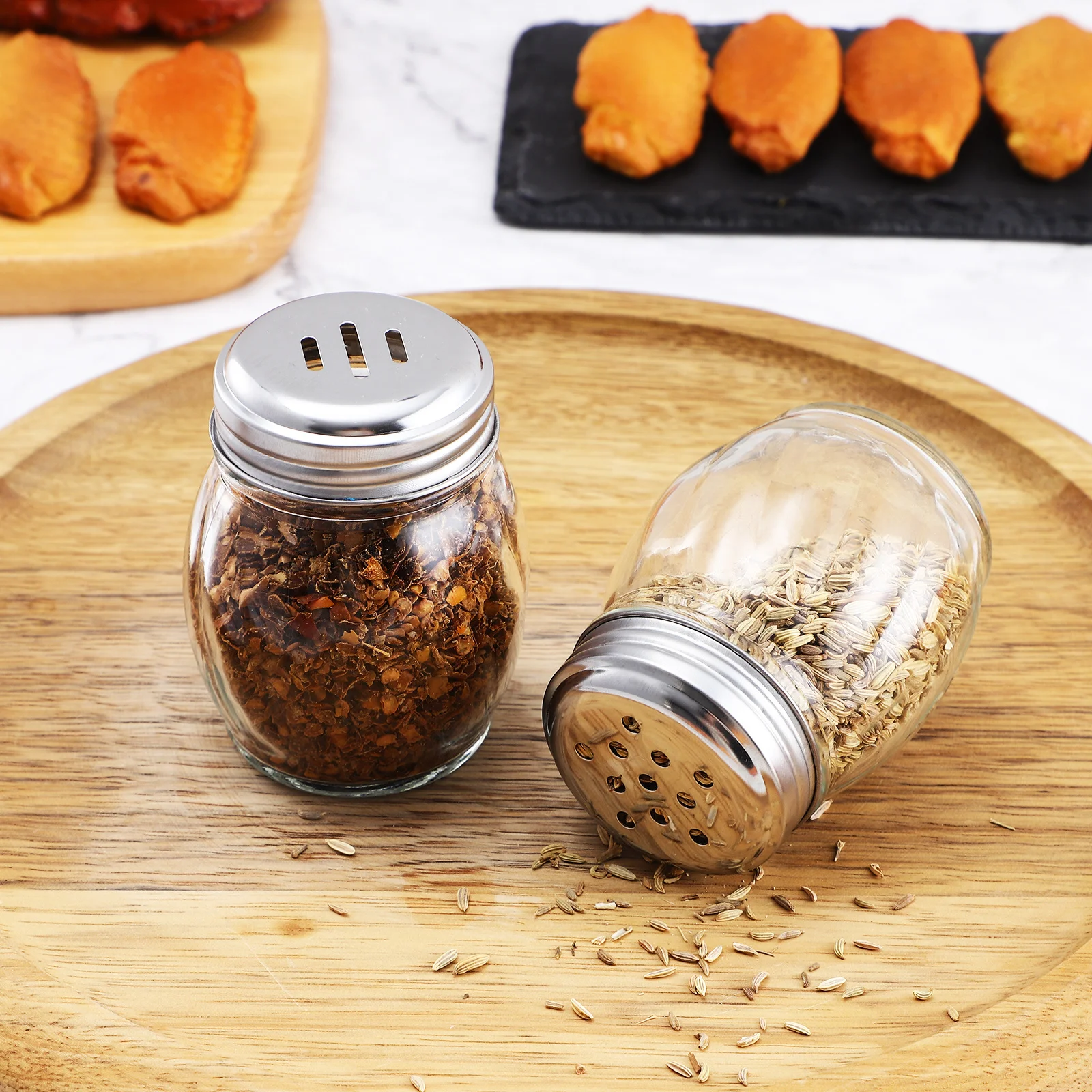 

10Pcs Seasoning Bottles Glass Jars for Kitchen Camping Easy to Use One Hand Hold Transparent Body Distinguish Spices