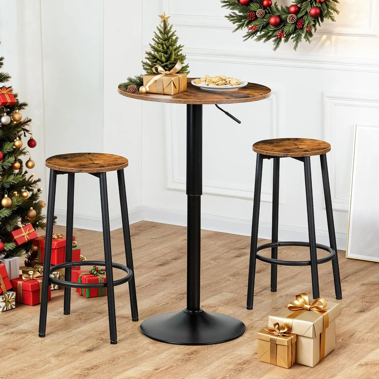Hoobro Bar Table, Height-Adjustable Round Pub Table 27-35.4 Inches, Cocktail Table With Sturdy Base, Modern Style, Easy To