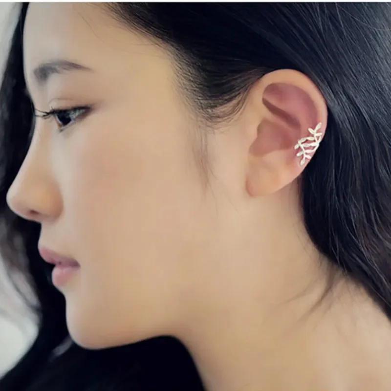 925 sterling silver new leaf model without ear piercings, ear clips, simple white design, girls' daily wear fashion jewelry