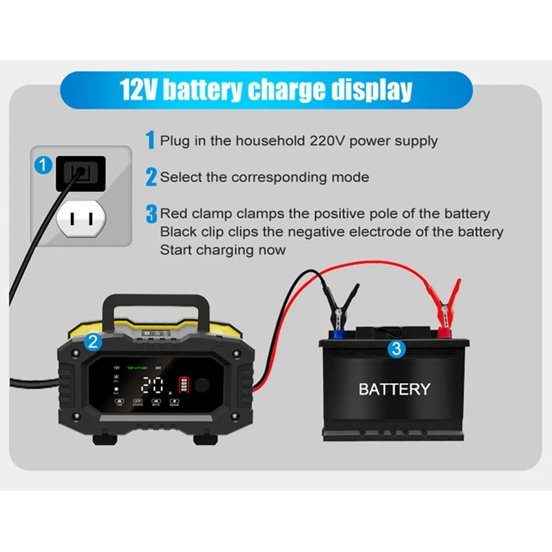 Imagem -05 - Carregador Inteligente Totalmente Automático 10a Alta Potência Portátil Carro Motocicleta Carregamento de Bateria 12v 24v