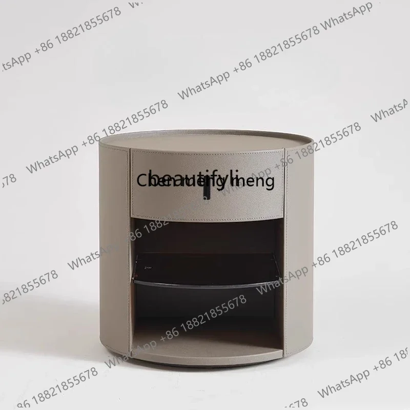 zS173zqqItalian minimalist round bedside saddle leather bedroom storage creative storage side cabinet