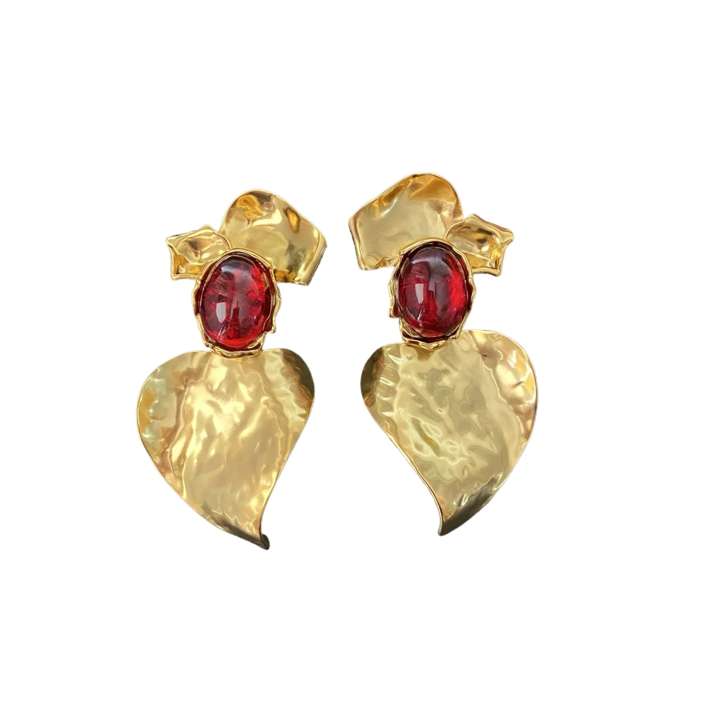 

new heavy industry brass plated 24k gold colored glass retro exaggerated high-end luxury dress with ear clips