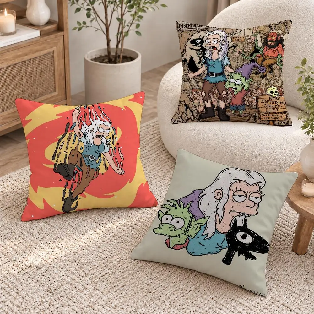 Funny Show Disenchantment Cushion Cover Short Plush Pillow Cover, Washable Wrinkle-Resistant for Sofa Bedroom Decor Gift