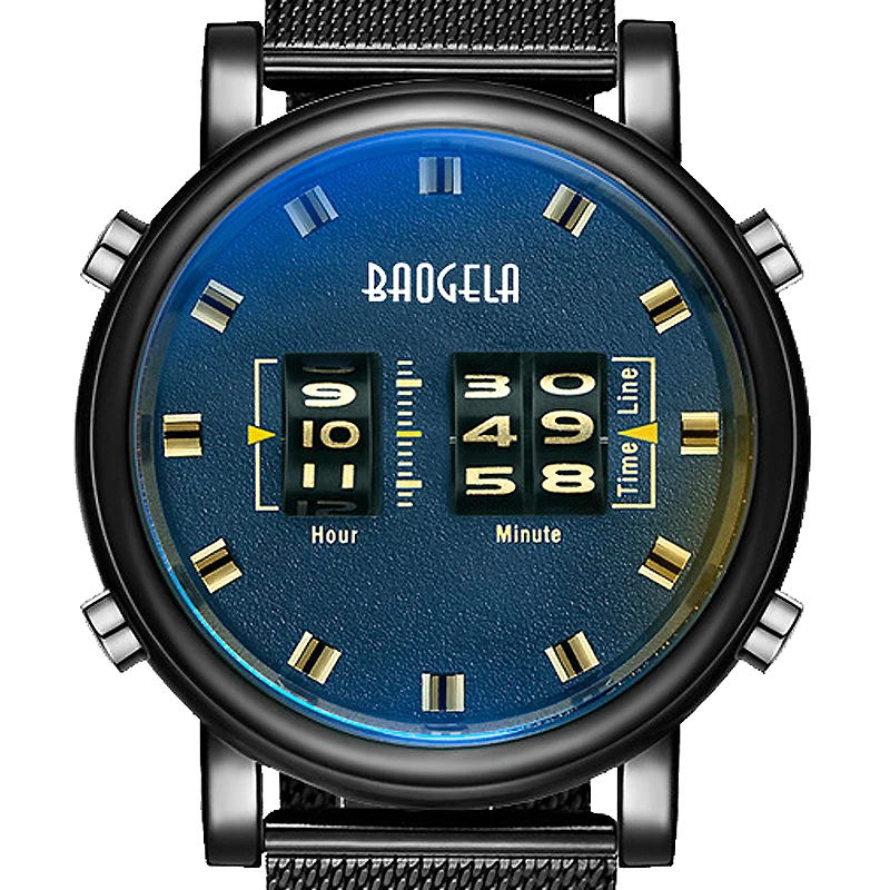 BAOGELA New Luxury Watches Men Military Sport Roller Pointer Quartz Watch Man Fashion Stainless Steel Mesh Strap Wristwatch