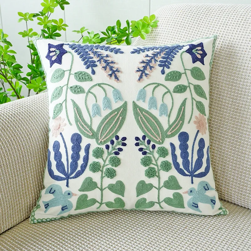 Blumenhandtuch bestickter Kissenbezug, quadratisches Netz, beliebter nordischer Stil, reine Baumwolle, Kissenbezug für Wohnzimmer, Sofa, Kissenbezüge – Detail 8