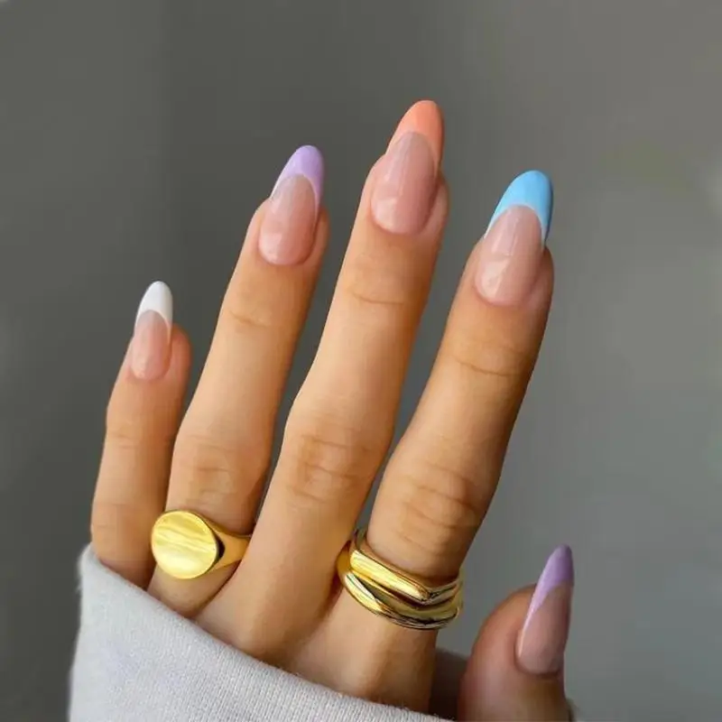 French wear nails, rainbow nails, color-blocking fake nails, fake nails The Frontiers of Nail Fashion