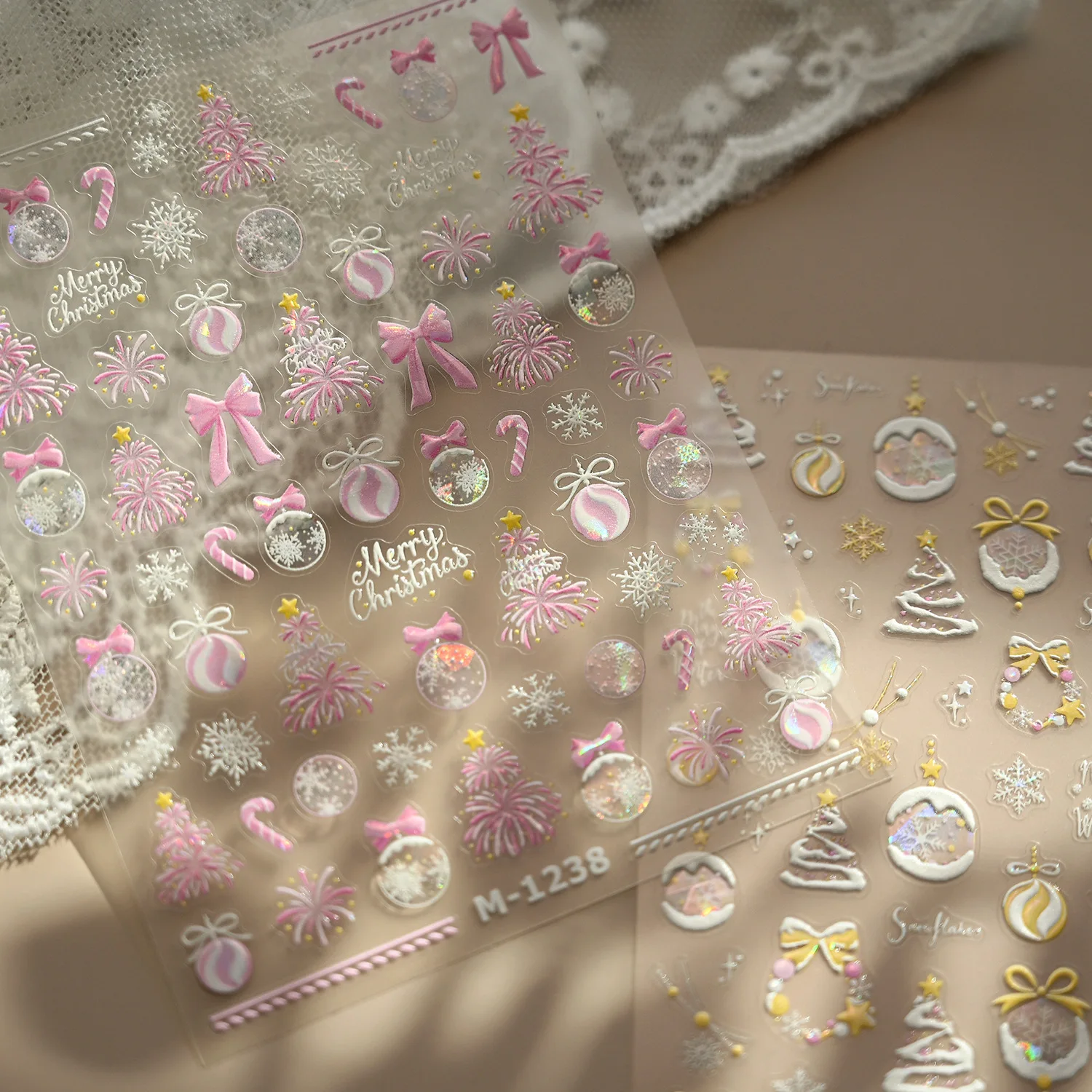 สติ๊กเกอร์ติดเล็บลายคริสต์มาส ต้นคริสต์มาส ดอกไม้ไฟ โบว์ญี่ปุ่น-เกาหลี เกล็ดหิมะ มนุษย์หิมะ ดาว ซานตาคลอส
