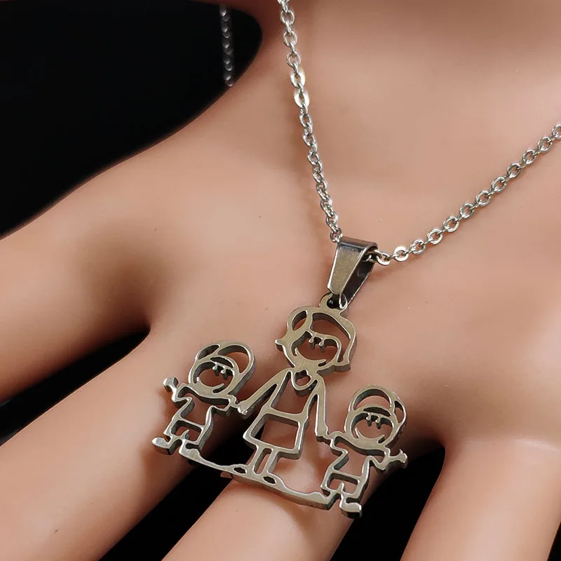 Mothers and Children Family Stainless Steel Necklaces Silver Color Necklace Jewelry dia de la madre Mother\'s Day Gift N328S01