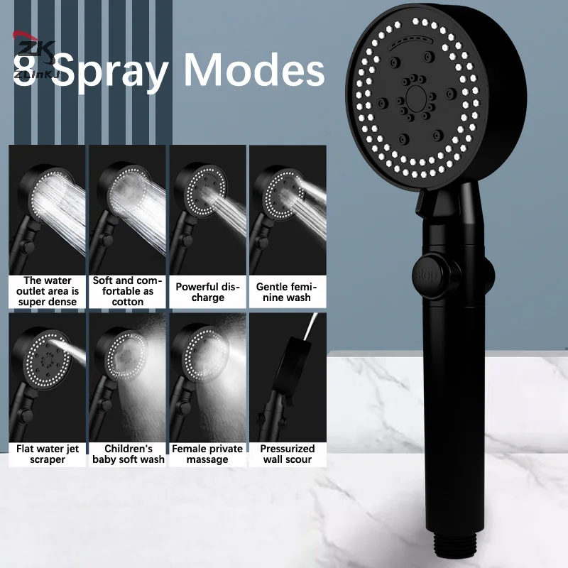 

Shower Head High Pressure Bathroom Shower Head With 8 Spray Modes Water Heater Filter Large Panel Shower Nozzle