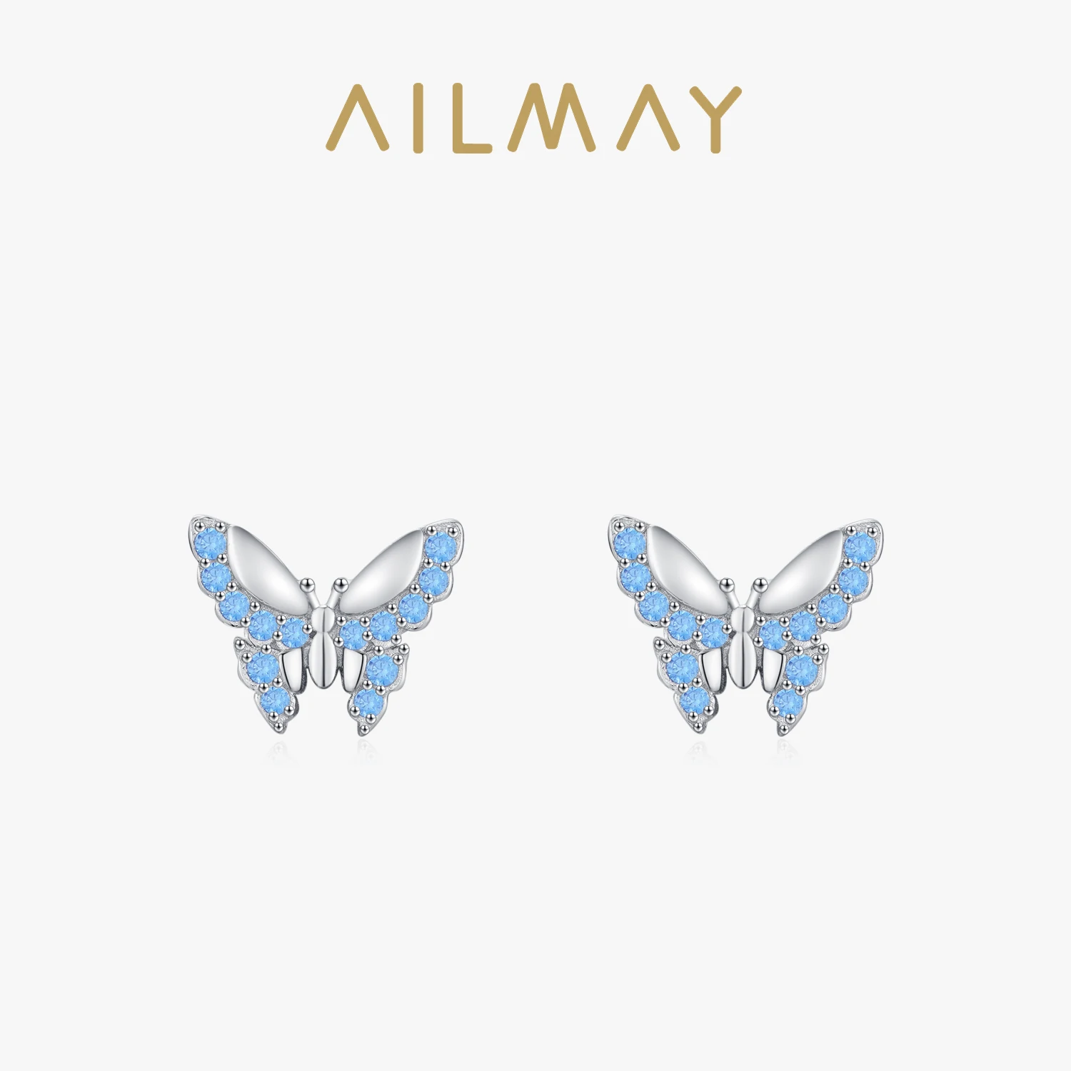 

Ailmay 925 Sterling Silver Elegant Romantic Blue Zirconia Butterfly Stud Earrings For Women Wedding Engagement Fine Jewelry Gift