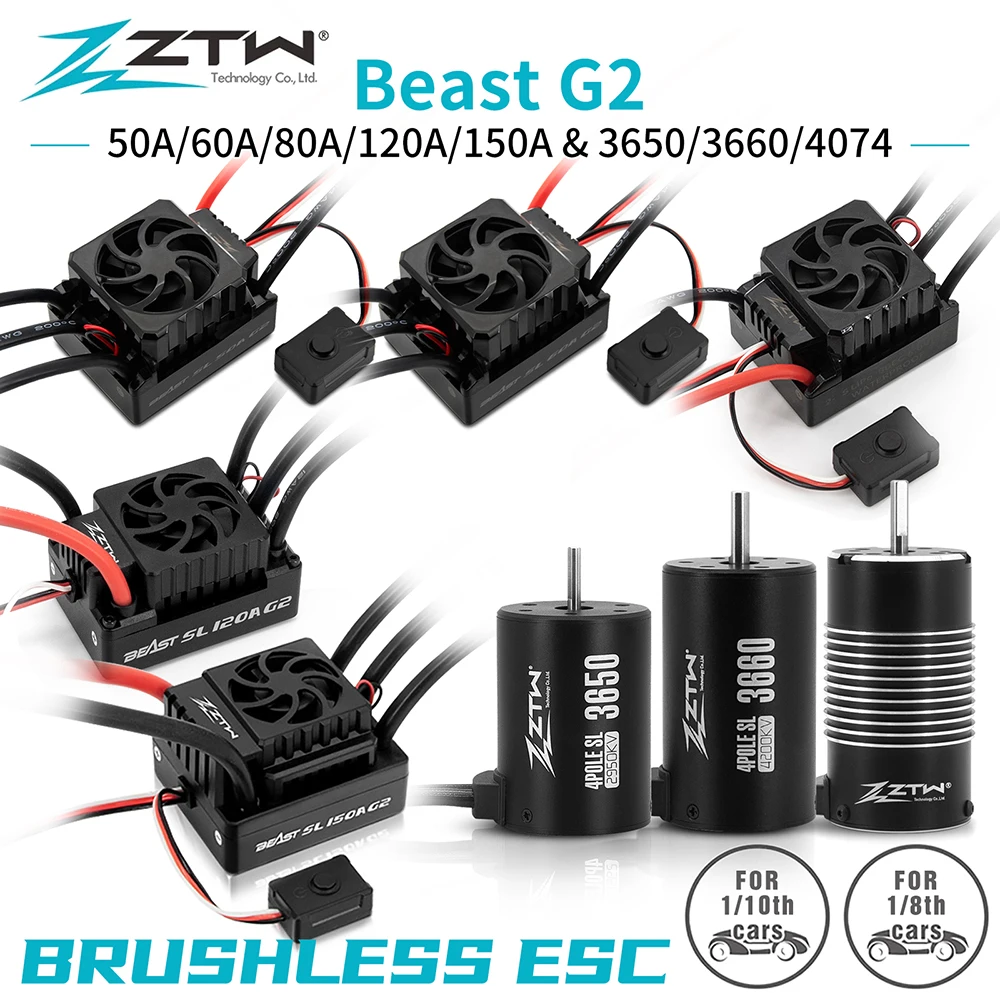 

Водонепроницаемый контроллер скорости ZTW 32-разрядный Beast G2 SL 50A/60A/80A/120A/150A ESC