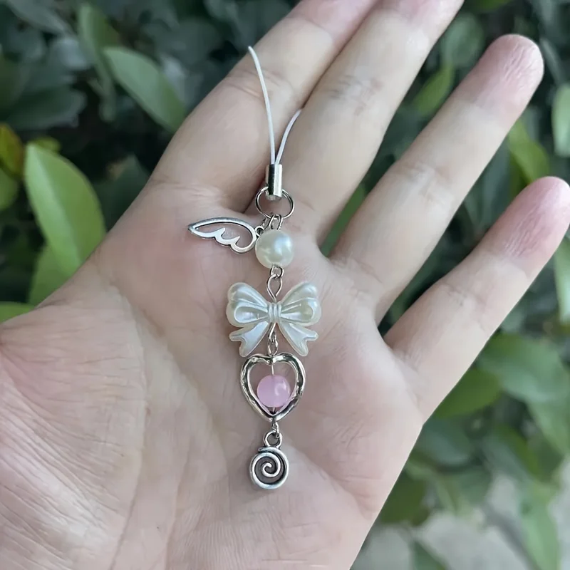 Cordão para Celular Estilo Y2K com Laço de Borboleta e Pingente Decorativo para Capa de Fone de Ouvido