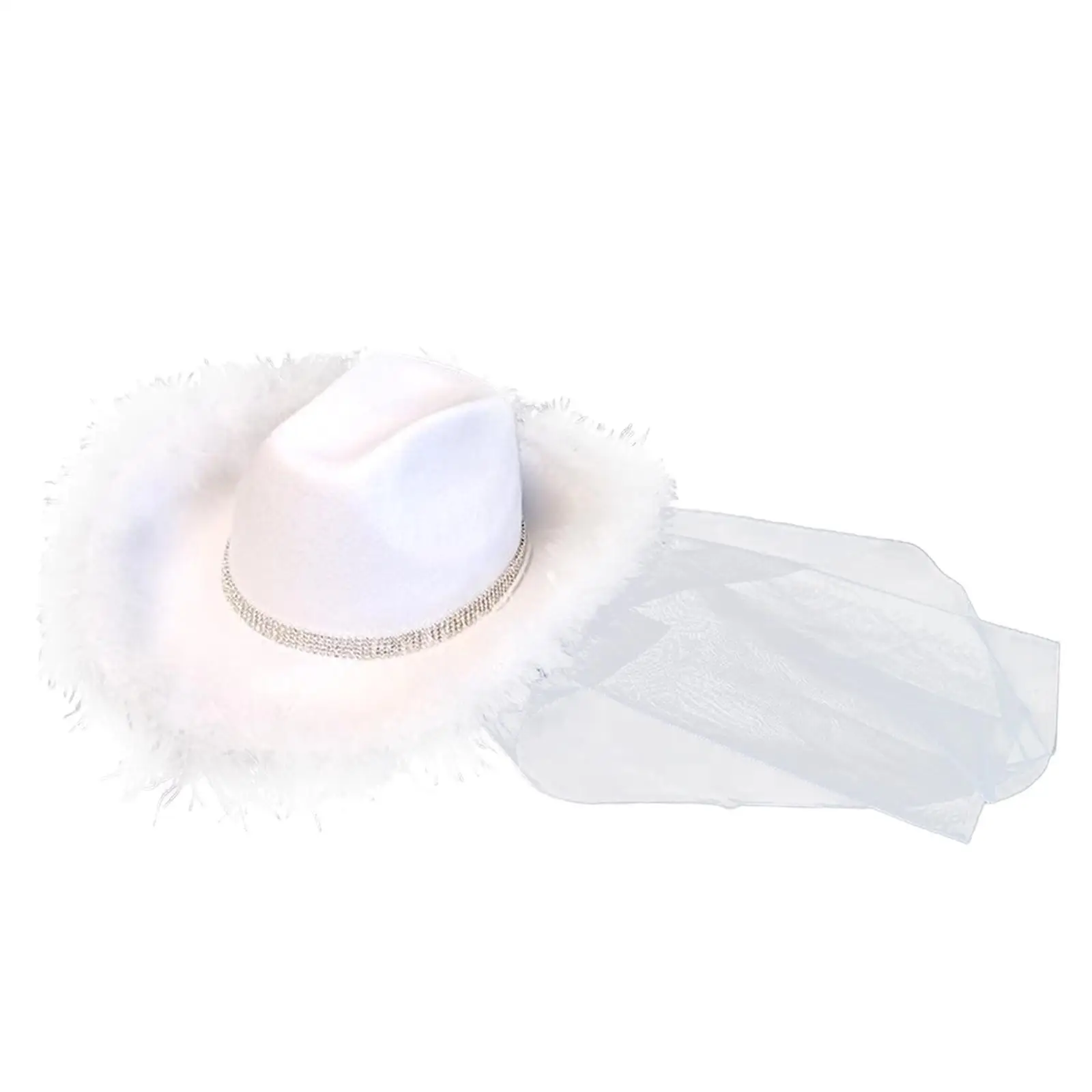 Cowboy Cowgirl Hat Western Bride Hat Sequin Princess Hat with Feather Edge Suitable for Bridal Shower Party