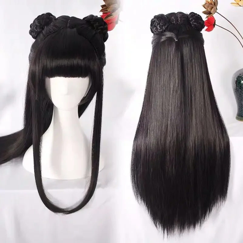 FC6Anime Cosplay Hanfu Wigs Women Black Ancient Chinese Hanfu Wigs Headgear Accessories Hanfu Long Straight Wigs For Women@FC8！