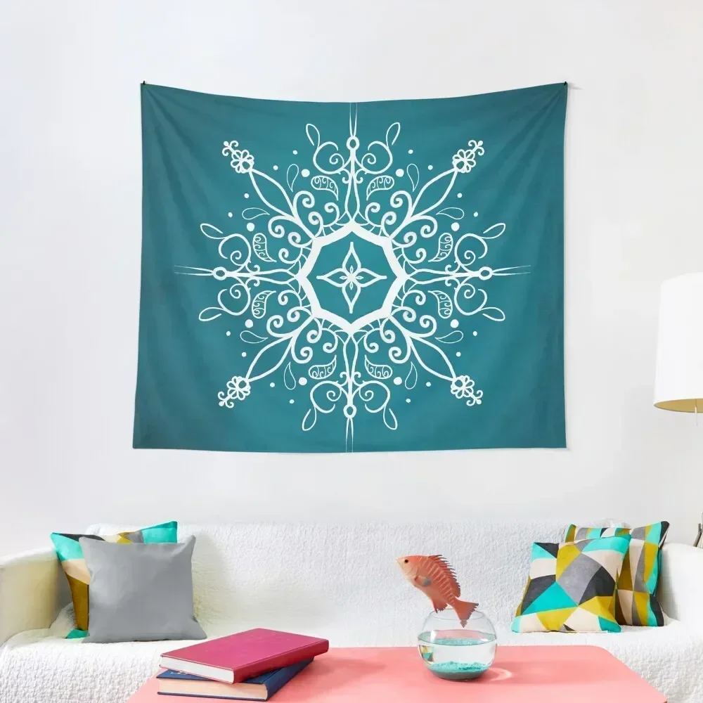 

Mandala Teal and White Tapestry Decoration Aesthetic Bedrooms Decor Tapestry