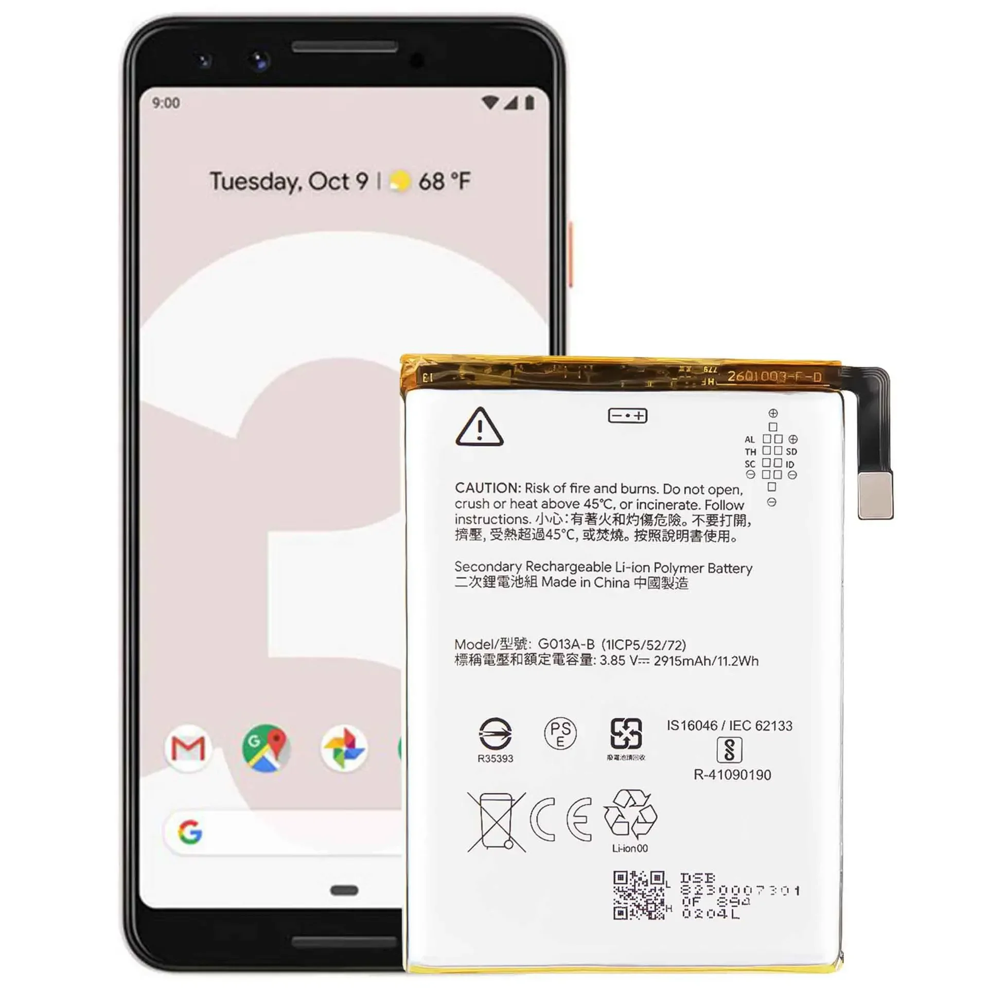 2915 mAh G013A-B Akku für HTC GOOGLE PIXEL 3 Mobiltelefon, neueste Produktion, hochwertiger Lithium-Akku