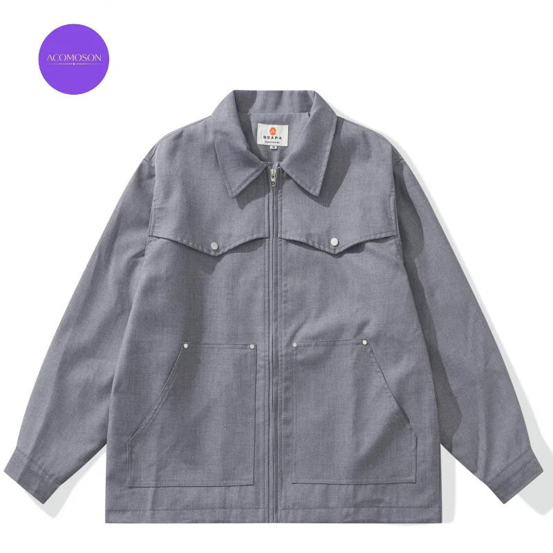 ACOMOSON Luxury Quality EU US Size Casual Jacket Autumn Retro Oversize Travel Hunting Hiking Work Zip Up Jacket