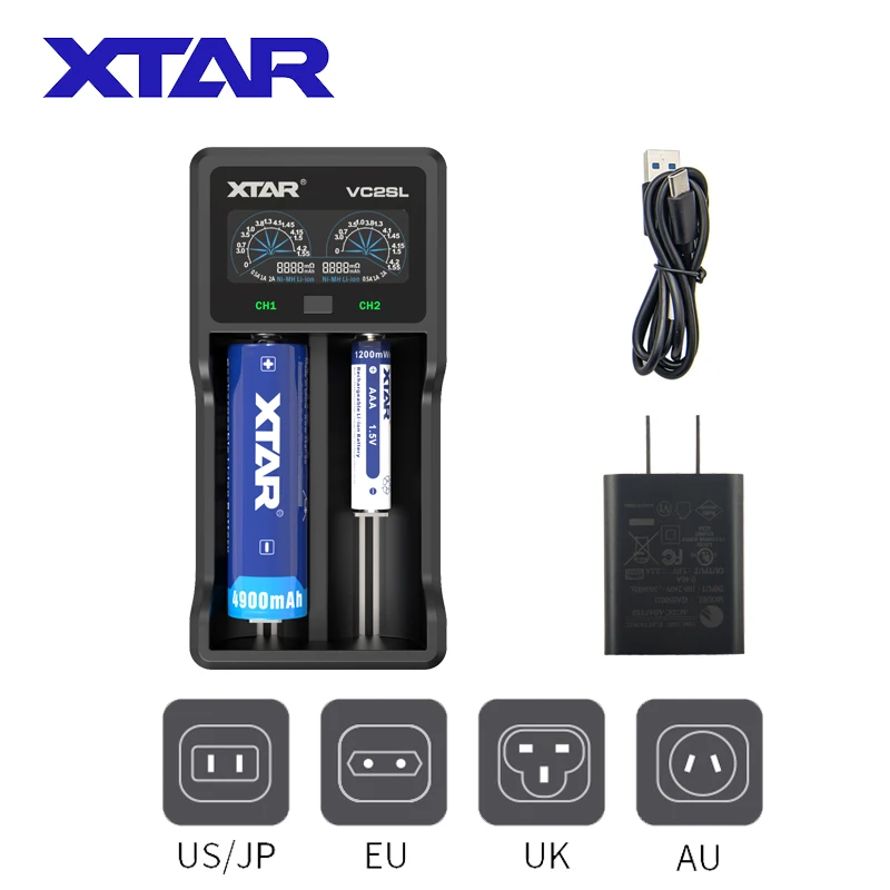 XTAR Power Bank 18650 Ładowarka VC2SL USB C Ładowanie akumulatorów litowo-jonowych 10400-26650 20700 21700 Ładowarka