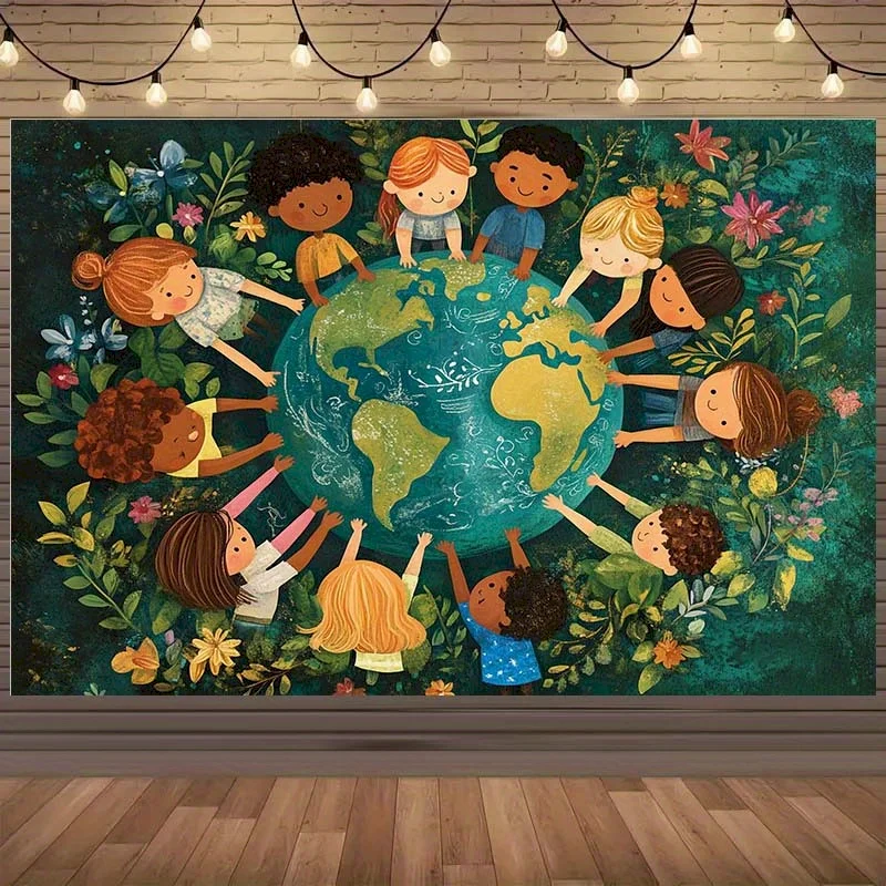 Tapisserie murale VIKAMA World Land, décoration murale multiculturelle, toile de fond pour salle de classe et chambre, unité et paix, décoration intérieure