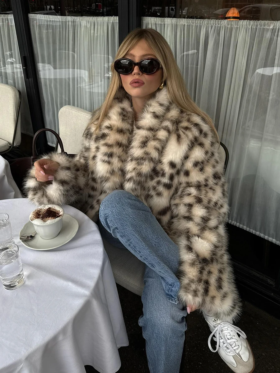 ليوبارد طباعة المحاصيل أشعث معطف رقيق التلبيب طوق سترة قسط الشتاء موضة مريحة أبلى مبدع مذهلة نظيفة تناسب وتتسابق