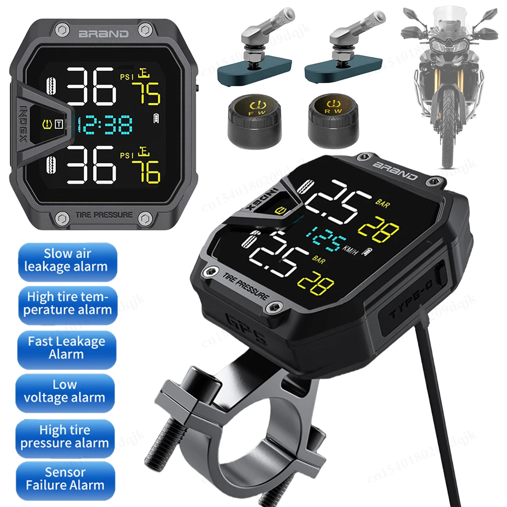 0-6.6Bar Motorcycle TPMS Tire Pressure Monitoring System 2 Sensors Precise Colorful Display Tyre Tester Motorbike Accessories