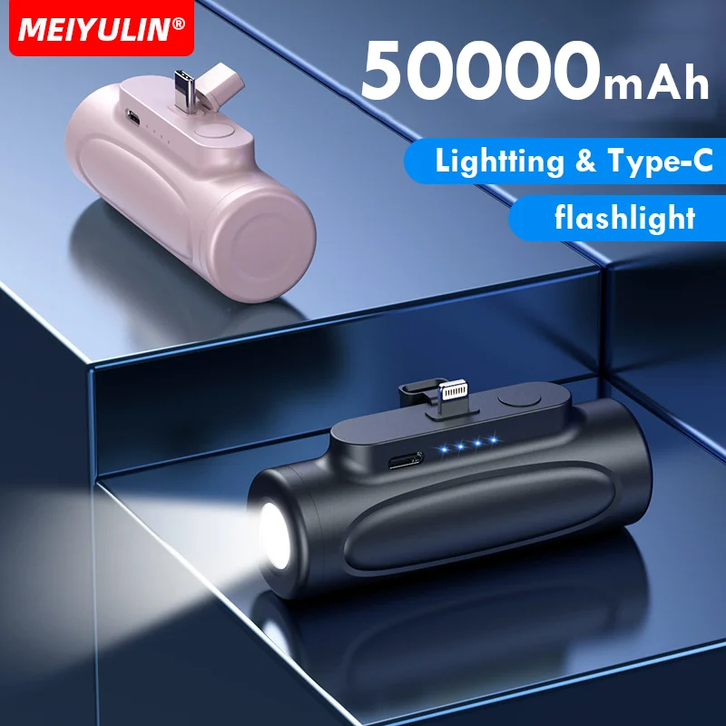 5000mAh Portable Mini Power Bank With Flashlight Type-C Small Fast Charger External Spare Battery For iPhone Samsung Xiaomi