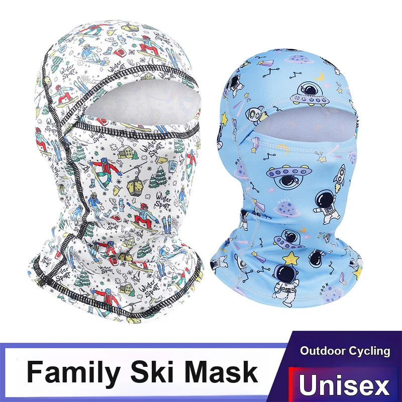 Printed One-piece Fleece Ski Face Mask Warm Windproof Helmet Liner for Adults and Children Winter Outdoor Activities