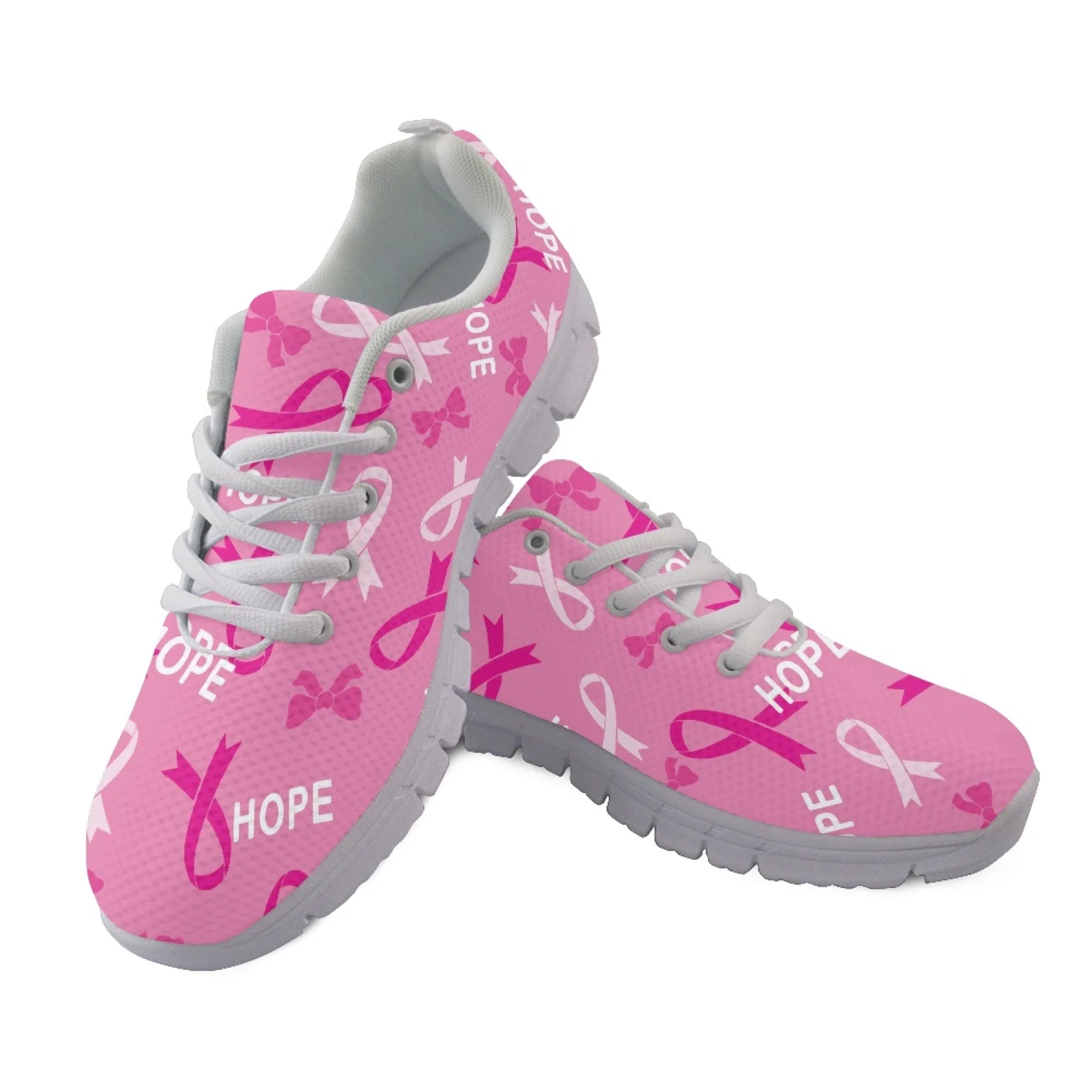 Coloranimal Pink and white Lace Up Walking Running Shoes Men's Walking Sneakers Athletic Sport Shoes for Women Mens