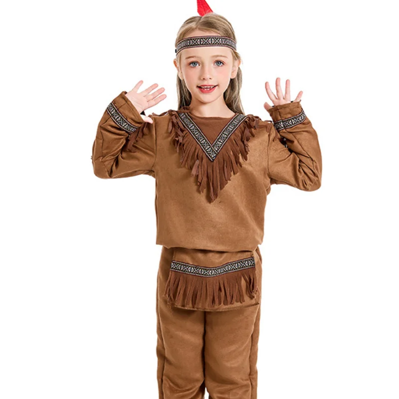 Children's Stage Performance Fantasia Clothing Halloween Indigenous Cosplay Costume Kids Girls Roleplay Fancy Party Outfits