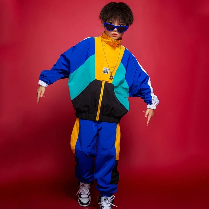 지퍼 재킷 루즈 팬츠 캐주얼 힙합 세트, 소녀 스트리트웨어, 소년 재즈 공연 의상, 어린이 힙합 의류