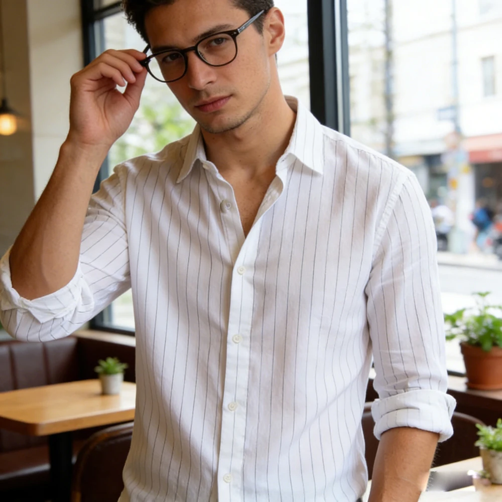 Chemise noire décontractée pour hommes, couleur unie, tissu en lin à manches longues, chemise formelle d'affaires, tissu confortable pour hommes